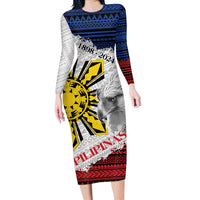 Philippines 126th Independence Day Long Sleeve Bodycon Dress Pilipinas Hunyo 12 Maligayang Araw ng Kalayaan LT9 Long Dress White - Polynesian Pride