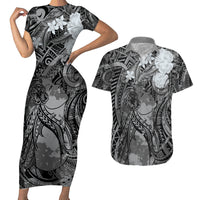 Pacific Beauty Girl Couples Matching Short Sleeve Bodycon Dress and Hawaiian Shirt Black Polyneisan Tribal Vintage Motif LT9 Black - Polynesian Pride