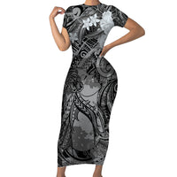 Pacific Beauty Girl Family Matching Short Sleeve Bodycon Dress and Hawaiian Shirt Black Polyneisan Tribal Vintage Motif LT9 Mom's Dress Black - Polynesian Pride