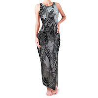 Pacific Beauty Girl Family Matching Tank Maxi Dress and Hawaiian Shirt Black Polyneisan Tribal Vintage Motif LT9 Mom's Dress Black - Polynesian Pride
