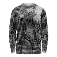 Pacific Beauty Girl Long Sleeve Shirt Black Polyneisan Tribal Vintage Motif LT9 Unisex Black - Polynesian Pride