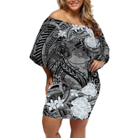 Pacific Beauty Girl Off Shoulder Short Dress Black Polyneisan Tribal Vintage Motif LT9 Women Black - Polynesian Pride