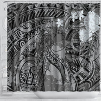 Pacific Beauty Girl Shower Curtain Black Polyneisan Tribal Vintage Motif