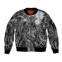 Pacific Beauty Girl Sleeve Zip Bomber Jacket Black Polyneisan Tribal Vintage Motif LT9 Unisex Black - Polynesian Pride