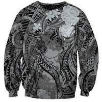Pacific Beauty Girl Sweatshirt Black Polyneisan Tribal Vintage Motif