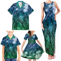 Pacific Beauty Girl Family Matching Tank Maxi Dress and Hawaiian Shirt Blue Polyneisan Tribal Vintage Motif LT9 - Polynesian Pride