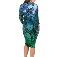 Pacific Beauty Girl Long Sleeve Bodycon Dress Blue Polyneisan Tribal Vintage Motif LT9 - Polynesian Pride