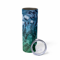 Pacific Beauty Girl Skinny Tumbler Blue Polyneisan Tribal Vintage Motif LT9 - Polynesian Pride