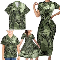 Pacific Beauty Girl Family Matching Short Sleeve Bodycon Dress and Hawaiian Shirt Green Polyneisan Tribal Vintage Motif LT9 - Polynesian Pride