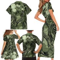 Pacific Beauty Girl Family Matching Short Sleeve Bodycon Dress and Hawaiian Shirt Green Polyneisan Tribal Vintage Motif LT9 - Polynesian Pride