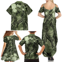 Pacific Beauty Girl Family Matching Summer Maxi Dress and Hawaiian Shirt Green Polyneisan Tribal Vintage Motif LT9 - Polynesian Pride