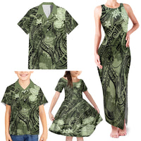Pacific Beauty Girl Family Matching Tank Maxi Dress and Hawaiian Shirt Green Polyneisan Tribal Vintage Motif LT9 - Polynesian Pride