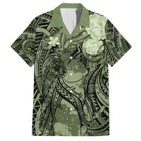 Pacific Beauty Girl Family Matching Tank Maxi Dress and Hawaiian Shirt Green Polyneisan Tribal Vintage Motif LT9 Dad's Shirt - Short Sleeve Green - Polynesian Pride
