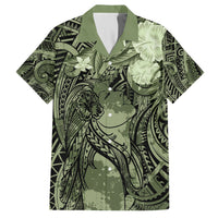 Pacific Beauty Girl Hawaiian Shirt Green Polyneisan Tribal Vintage Motif LT9 Green - Polynesian Pride
