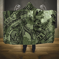 Pacific Beauty Girl Hooded Blanket Green Polyneisan Tribal Vintage Motif LT9 One Size Green - Polynesian Pride