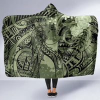 Pacific Beauty Girl Hooded Blanket Green Polyneisan Tribal Vintage Motif LT9 - Polynesian Pride