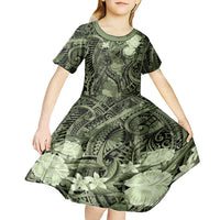 Pacific Beauty Girl Kid Short Sleeve Dress Green Polyneisan Tribal Vintage Motif LT9 - Polynesian Pride
