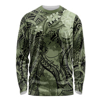 Pacific Beauty Girl Long Sleeve Shirt Green Polyneisan Tribal Vintage Motif LT9 Unisex Green - Polynesian Pride