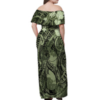 Pacific Beauty Girl Off Shoulder Maxi Dress Green Polyneisan Tribal Vintage Motif LT9 - Polynesian Pride