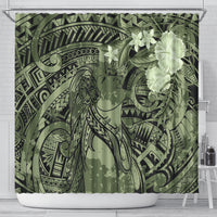 Pacific Beauty Girl Shower Curtain Green Polyneisan Tribal Vintage Motif LT9 - Polynesian Pride