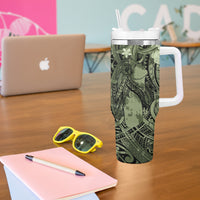 Pacific Beauty Girl Tumbler With Handle Green Polyneisan Tribal Vintage Motif LT9 - Polynesian Pride
