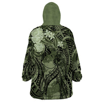 Pacific Beauty Girl Wearable Blanket Hoodie Green Polyneisan Tribal Vintage Motif LT9 - Polynesian Pride
