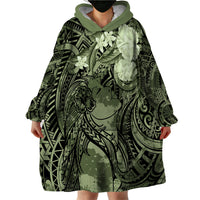 Pacific Beauty Girl Wearable Blanket Hoodie Green Polyneisan Tribal Vintage Motif LT9 - Polynesian Pride