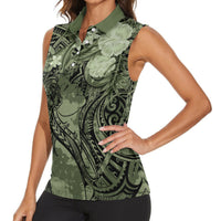 Pacific Beauty Girl Women Sleeveless Polo Shirt Green Polyneisan Tribal Vintage Motif LT9 - Polynesian Pride