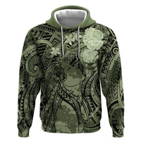 Pacific Beauty Girl Zip Hoodie Green Polyneisan Tribal Vintage Motif LT9 Pullover Hoodie Green - Polynesian Pride