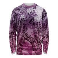 Pacific Beauty Girl Long Sleeve Shirt Pink Polyneisan Tribal Vintage Motif LT9 Unisex Pink - Polynesian Pride