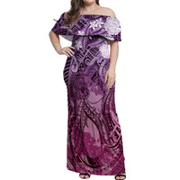 Pacific Beauty Girl Off Shoulder Maxi Dress Pink Polyneisan Tribal Vintage Motif LT9 Women Pink - Polynesian Pride