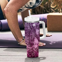 Pacific Beauty Girl Tumbler With Handle Pink Polyneisan Tribal Vintage Motif LT9 - Polynesian Pride