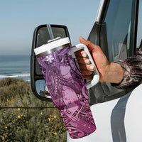 Pacific Beauty Girl Tumbler With Handle Pink Polyneisan Tribal Vintage Motif LT9 - Polynesian Pride