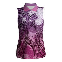 Pacific Beauty Girl Women Sleeveless Polo Shirt Pink Polyneisan Tribal Vintage Motif LT9 Female Pink - Polynesian Pride
