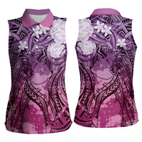 Pacific Beauty Girl Women Sleeveless Polo Shirt Pink Polyneisan Tribal Vintage Motif LT9 - Polynesian Pride