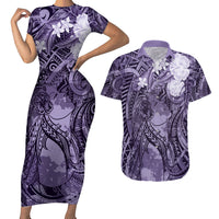 Pacific Beauty Girl Couples Matching Short Sleeve Bodycon Dress and Hawaiian Shirt Violet Polyneisan Tribal Vintage Motif LT9 Violet - Polynesian Pride
