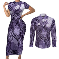 Pacific Beauty Girl Couples Matching Short Sleeve Bodycon Dress and Long Sleeve Button Shirt Violet Polyneisan Tribal Vintage Motif LT9 Violet - Polynesian Pride