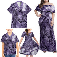 Pacific Beauty Girl Family Matching Off Shoulder Maxi Dress and Hawaiian Shirt Violet Polyneisan Tribal Vintage Motif LT9 - Polynesian Pride