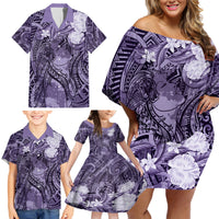 Pacific Beauty Girl Family Matching Off Shoulder Short Dress and Hawaiian Shirt Violet Polyneisan Tribal Vintage Motif LT9 - Polynesian Pride