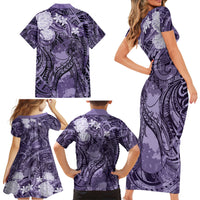 Pacific Beauty Girl Family Matching Short Sleeve Bodycon Dress and Hawaiian Shirt Violet Polyneisan Tribal Vintage Motif LT9 - Polynesian Pride