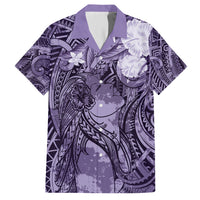 Pacific Beauty Girl Family Matching Short Sleeve Bodycon Dress and Hawaiian Shirt Violet Polyneisan Tribal Vintage Motif LT9 Dad's Shirt - Short Sleeve Violet - Polynesian Pride