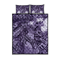 Pacific Beauty Girl Quilt Bed Set Violet Polyneisan Tribal Vintage Motif