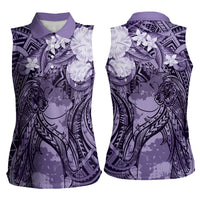 Pacific Beauty Girl Women Sleeveless Polo Shirt Violet Polyneisan Tribal Vintage Motif LT9 - Polynesian Pride
