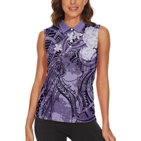 Pacific Beauty Girl Women Sleeveless Polo Shirt Violet Polyneisan Tribal Vintage Motif LT9 - Polynesian Pride