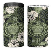 Tongan Kupesi Ngatu Hibiscus Vintage Motif 4 in 1 Can Cooler Tumbler LT9 One Size: 16 oz Green - Polynesian Pride