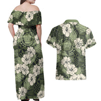 Tongan Kupesi Ngatu Hibiscus Vintage Motif Couples Matching Off Shoulder Maxi Dress and Hawaiian Shirt LT9 - Polynesian Pride