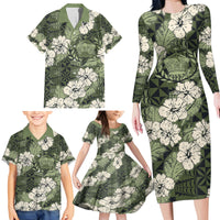 Tongan Kupesi Ngatu Hibiscus Vintage Motif Family Matching Long Sleeve Bodycon Dress and Hawaiian Shirt LT9 - Polynesian Pride