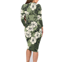 Tongan Kupesi Ngatu Hibiscus Vintage Motif Family Matching Long Sleeve Bodycon Dress and Hawaiian Shirt LT9 - Polynesian Pride