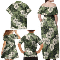 Tongan Kupesi Ngatu Hibiscus Vintage Motif Family Matching Off Shoulder Maxi Dress and Hawaiian Shirt LT9 - Polynesian Pride