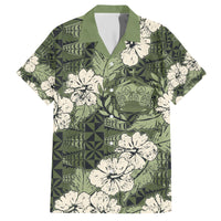 Tongan Kupesi Ngatu Hibiscus Vintage Motif Family Matching Short Sleeve Bodycon Dress and Hawaiian Shirt LT9 Dad's Shirt - Short Sleeve Green - Polynesian Pride